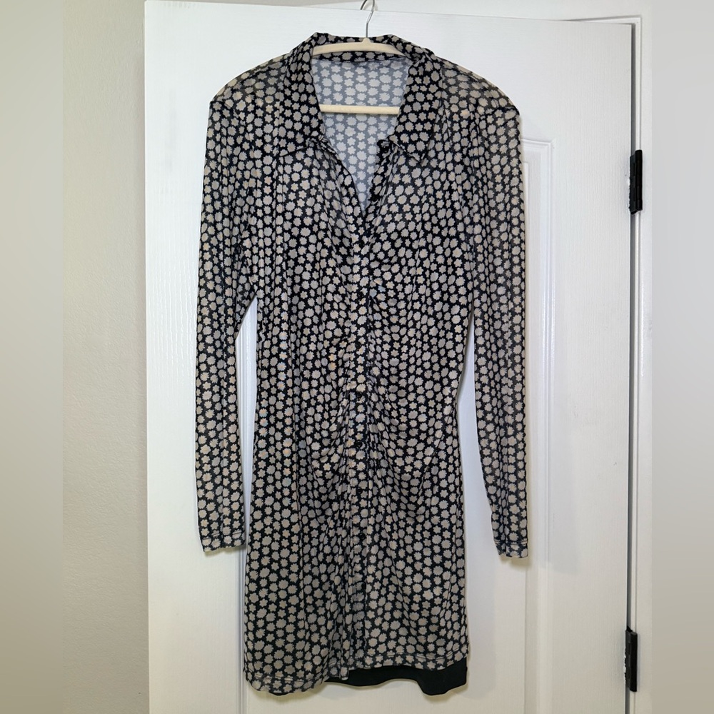 Black and White Long Sleeve Wrap Dress